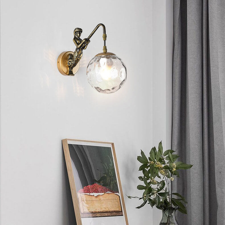 Vintage Glass Globe 1-Light Mermaid Wall Sconce Lasson Living