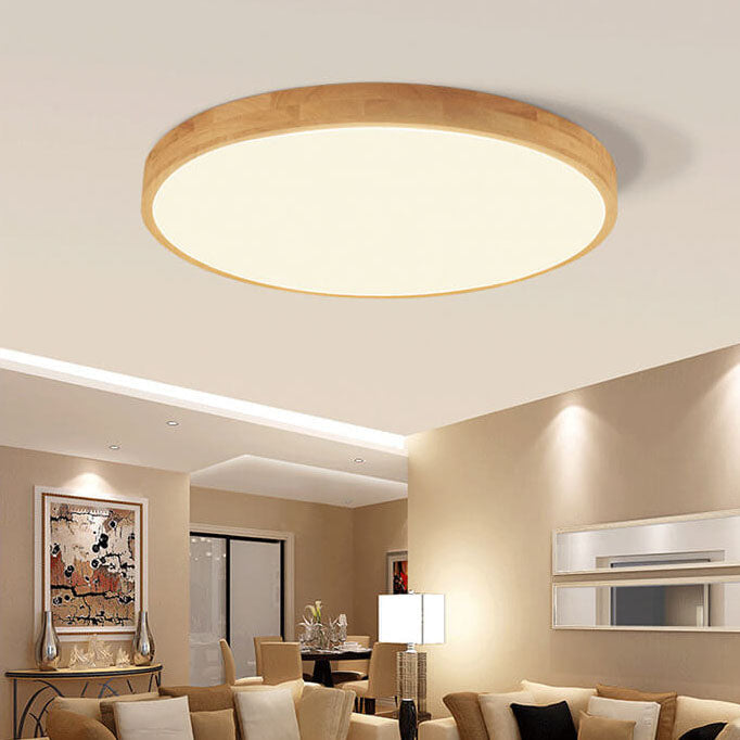 Nordic Solid Wood Round Ultra-thin LED Flush Mount Ceiling 1-Light Lasson Living