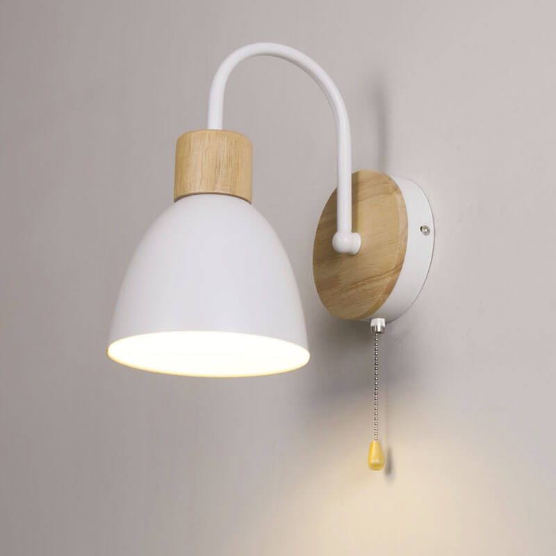Nordic Wood Dome Wall Light with Pull Switch | 1-Light Lasson Living