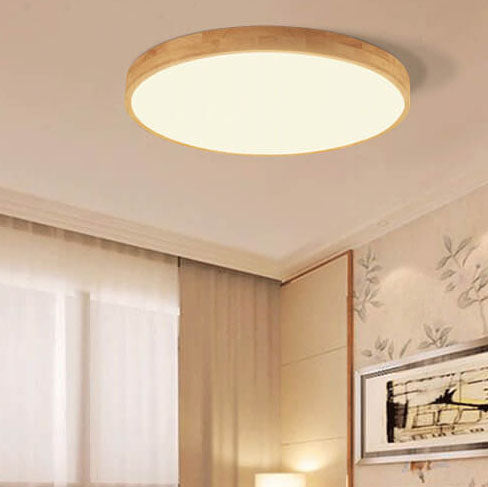 Nordic Solid Wood Round Ultra-thin LED Flush Mount Ceiling 1-Light Lasson Living