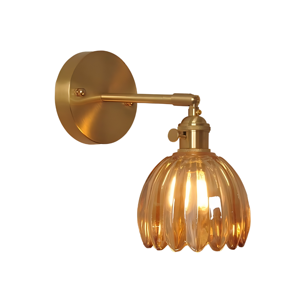 Vintage Brass Tulip Glass Wall Sconce 1-Light Lasson Living