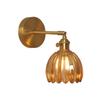 Vintage Brass Tulip Glass Wall Sconce 1-Light Lasson Living