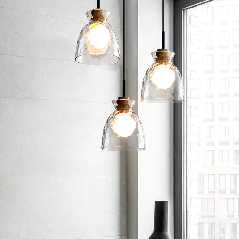 Nordic Rippled Glass and Wood LED Pendant Light | 1-Light Lasson Living
