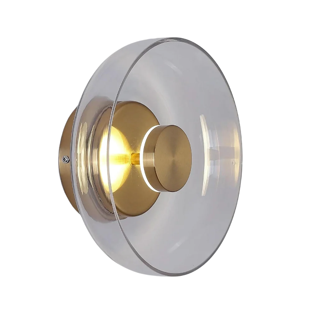 Minimalist Brass & Glass Round Wall Sconce LED 1-Light Lasson Living