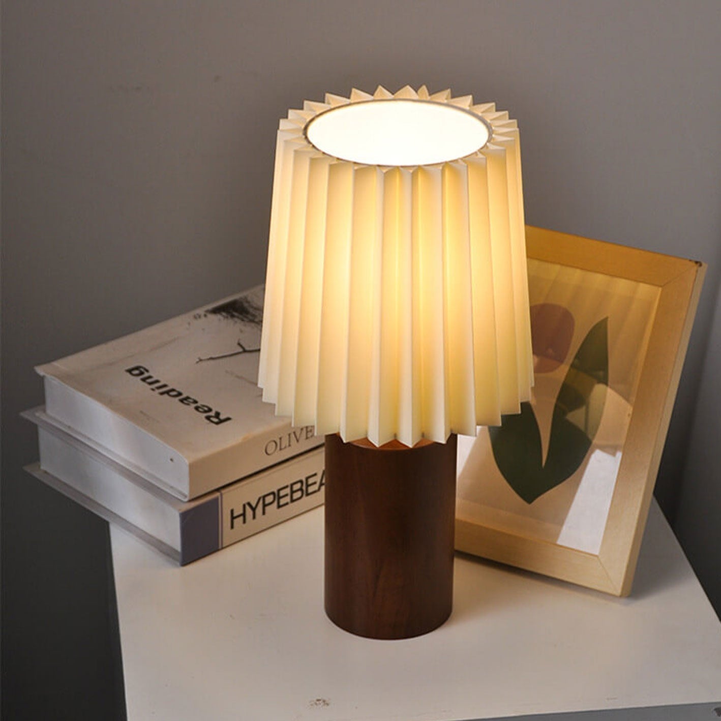 Vintage Korean Pleated Fabric Cylinder LED Table Lamp | 1-Light Lasson Living