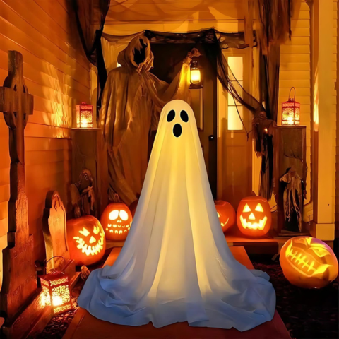 Halloween Ghost Lights Glowing White Plastic Decorations For Spooky Seasonal Display
