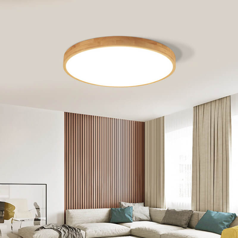 Nordic Solid Wood Round Ultra-thin LED Flush Mount Ceiling 1-Light Lasson Living