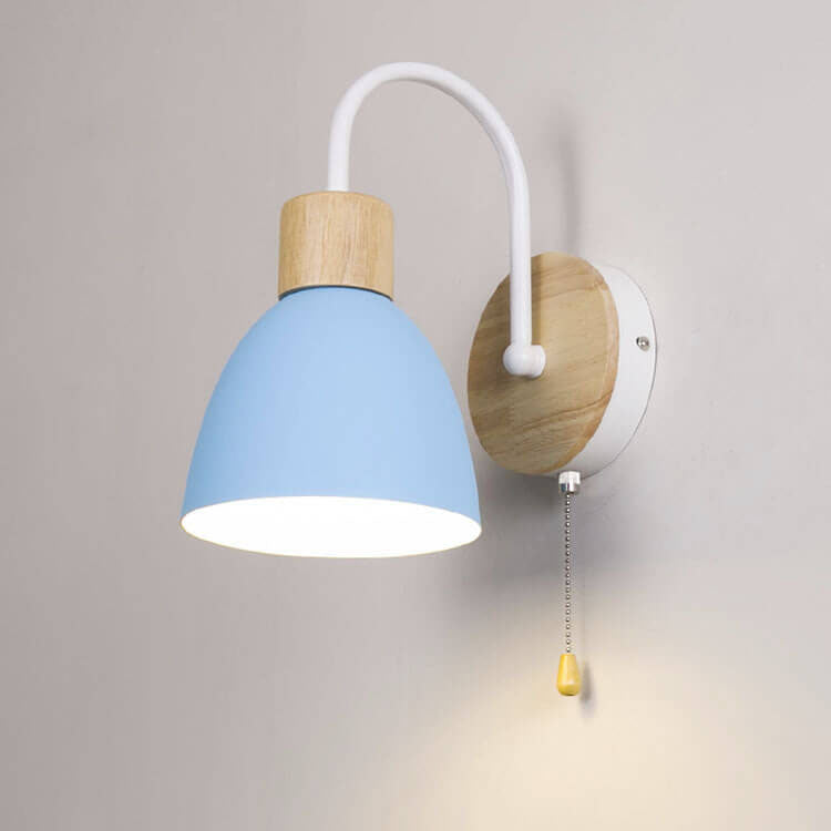 Nordic Wood Dome Wall Light with Pull Switch | 1-Light Lasson Living
