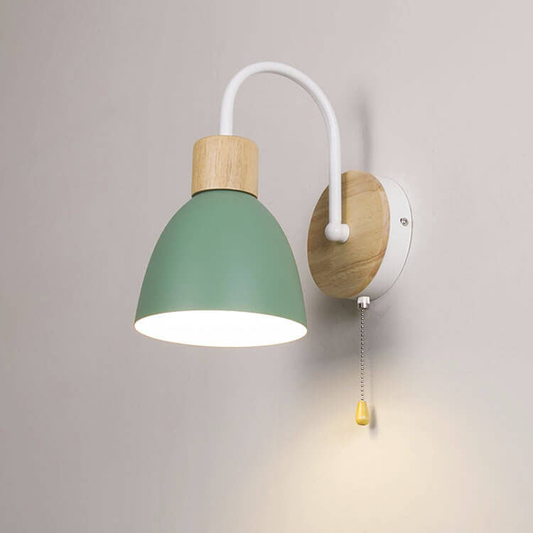 Nordic Wood Dome Wall Light with Pull Switch | 1-Light Lasson Living