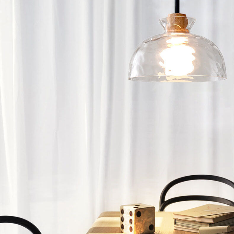 Nordic Rippled Glass and Wood LED Pendant Light | 1-Light Lasson Living
