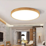 Nordic Solid Wood Round Ultra-thin LED Flush Mount Ceiling 1-Light Lasson Living
