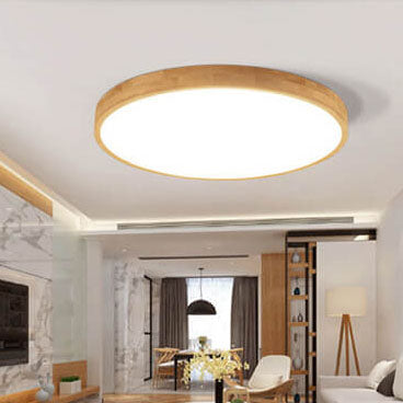 Nordic Solid Wood Round Ultra-thin LED Flush Mount Ceiling 1-Light Lasson Living