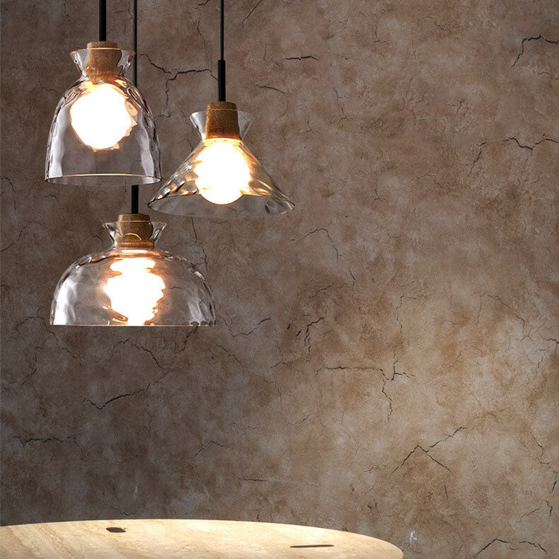 Nordic Rippled Glass and Wood LED Pendant Light | 1-Light Lasson Living