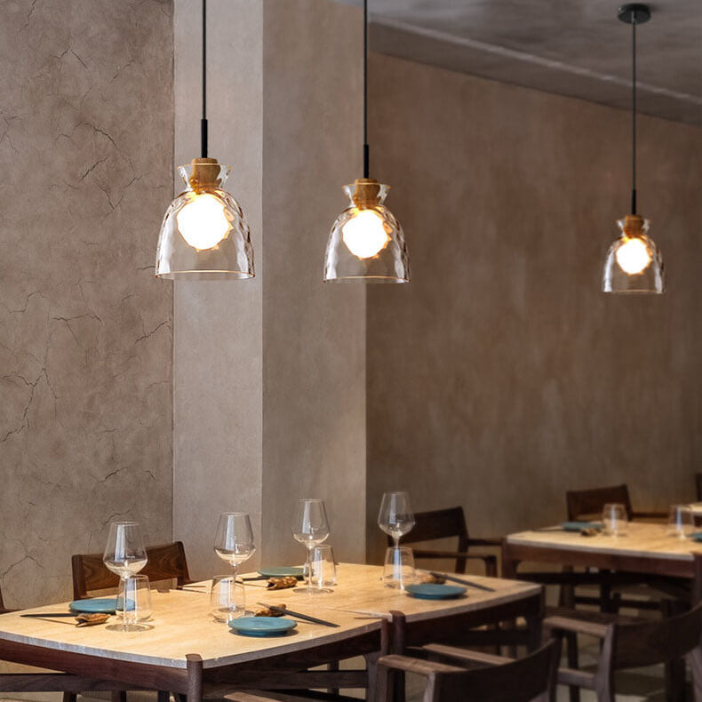 Nordic Rippled Glass and Wood LED Pendant Light | 1-Light Lasson Living
