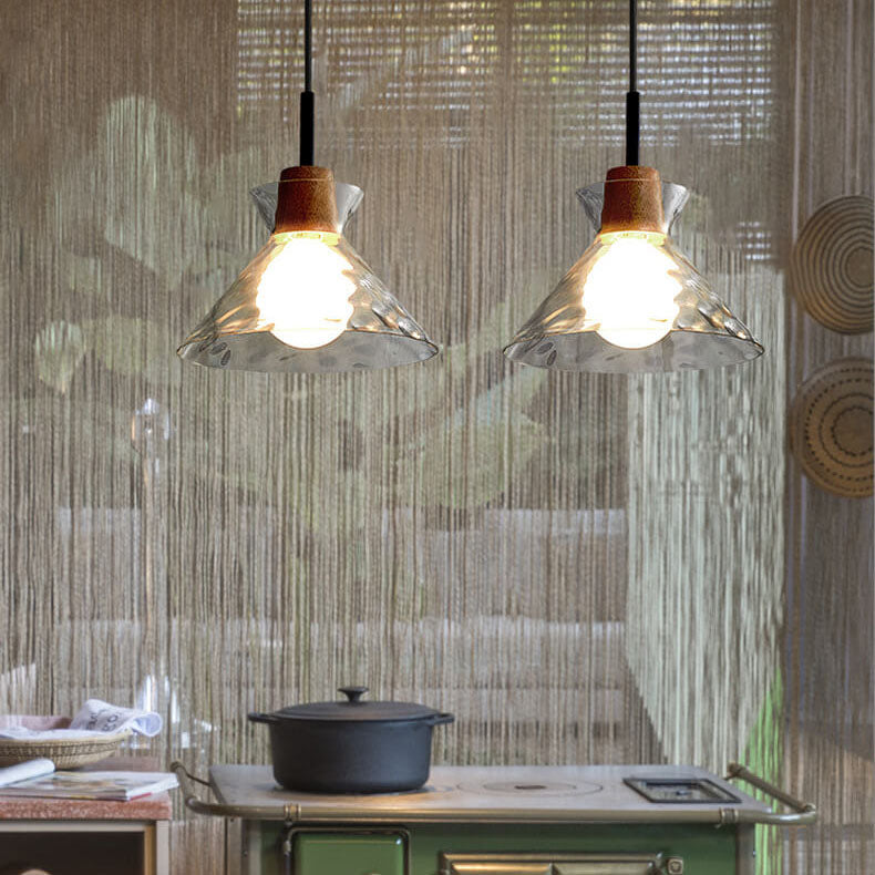 Nordic Rippled Glass and Wood LED Pendant Light | 1-Light Lasson Living