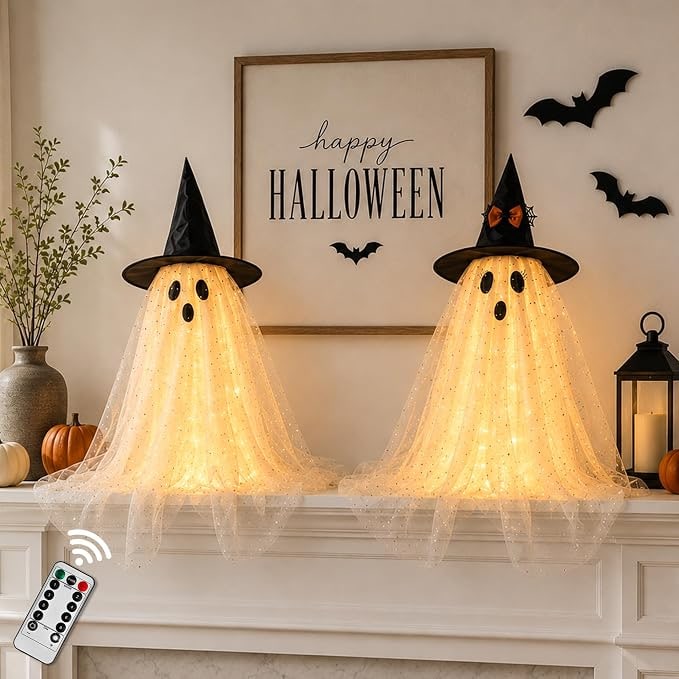 2 Pcs Halloween Table Decorations With String Lights And Remote Control Spooky Indoor Tabletop Ghosts - Image 4