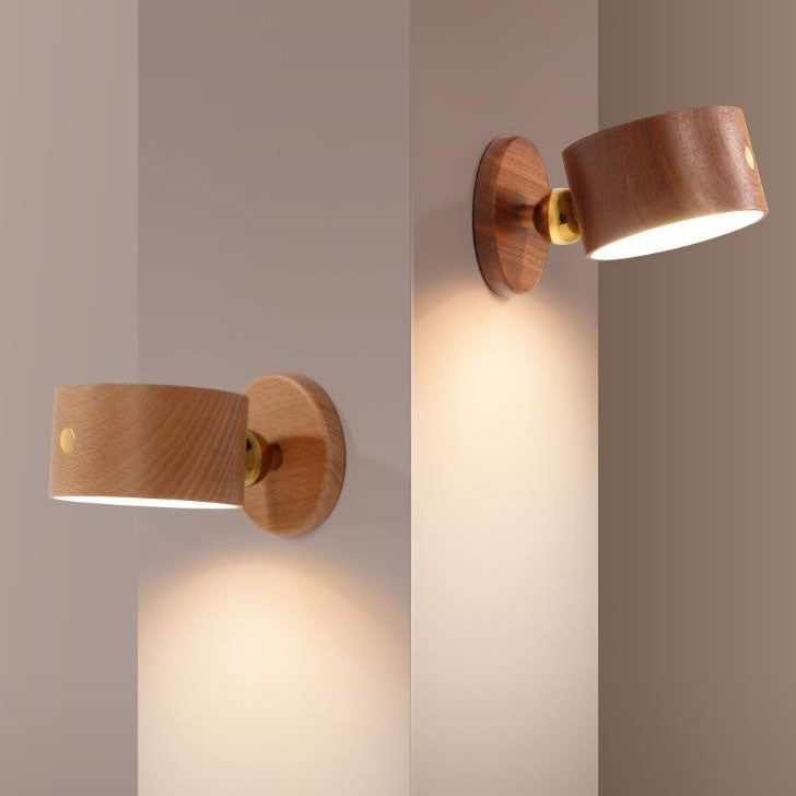 Minimalist Wooden Round LED Wall Sconce 1-Light Lasson Living