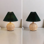 Nordic Rattan Pleated Fabric Conic LED Table Lamp 1-Light Lasson Living
