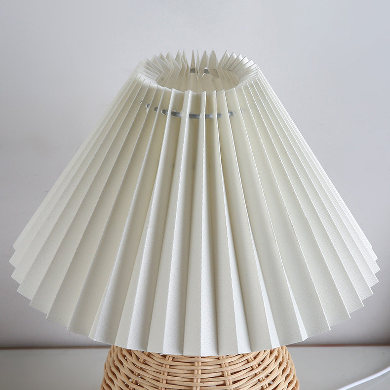 Nordic Rattan Pleated Fabric Conic LED Table Lamp 1-Light Lasson Living