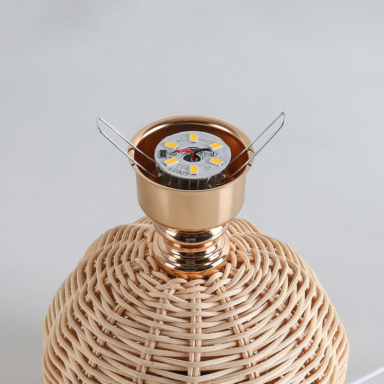 Nordic Rattan Pleated Fabric Conic LED Table Lamp 1-Light Lasson Living