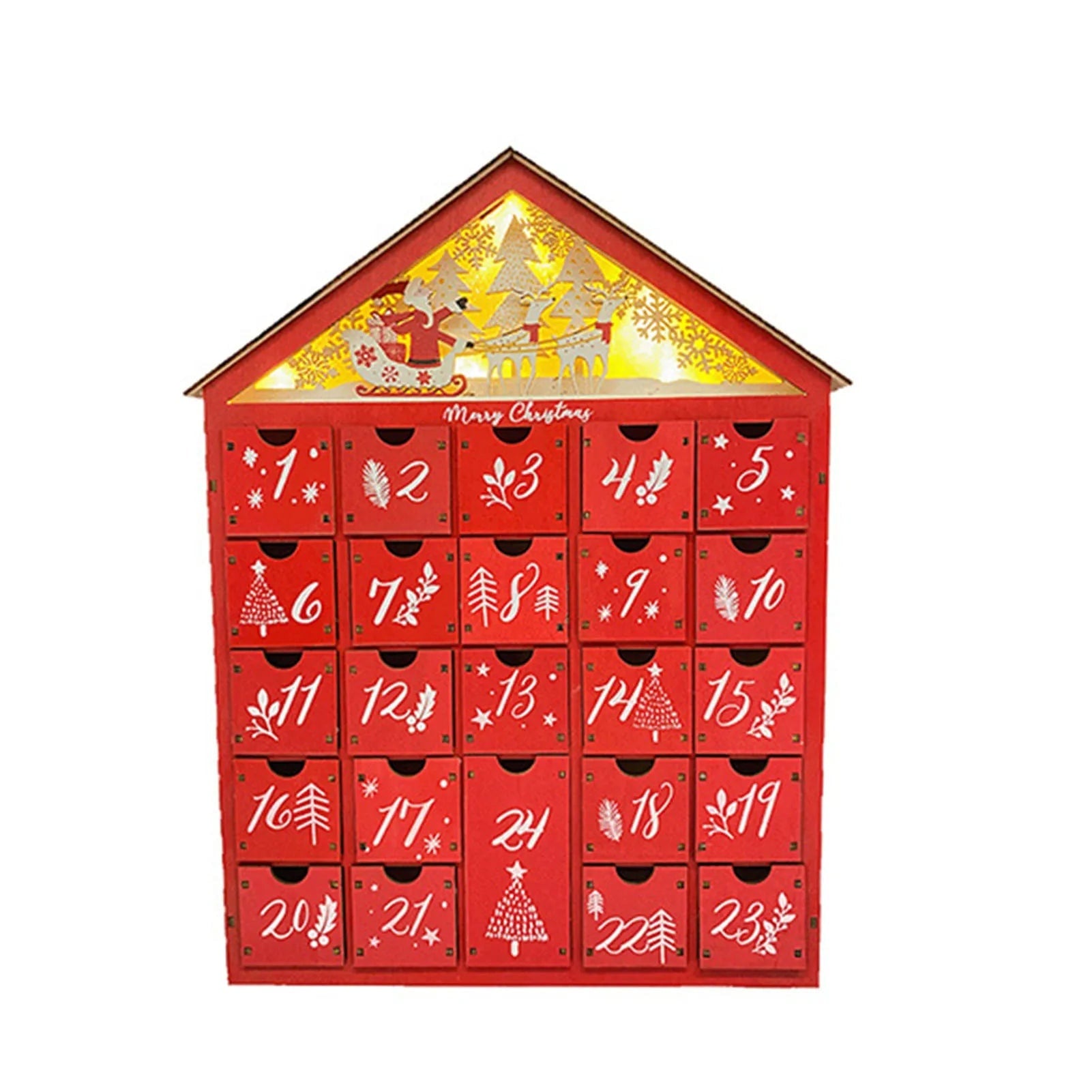 24 Compartments Warm LED Light Ambience Christmas Wooden Advent Calendar - Image 3