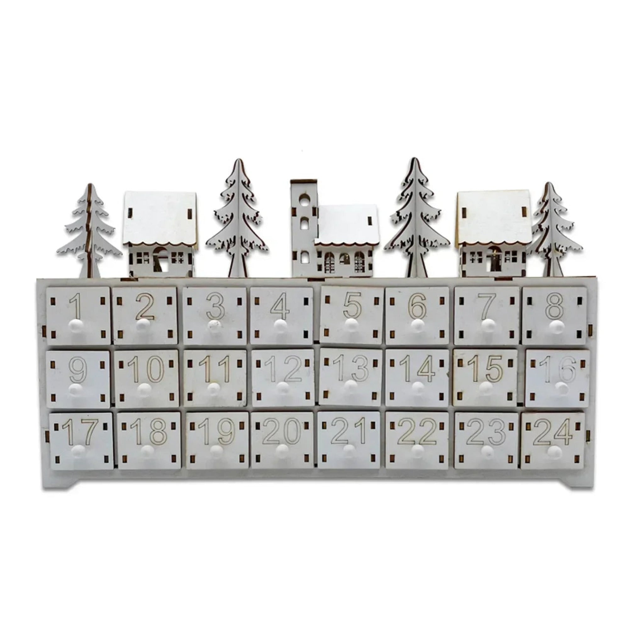 24 Compartments Warm LED Light Ambience Christmas Wooden Advent Calendar - Image 8