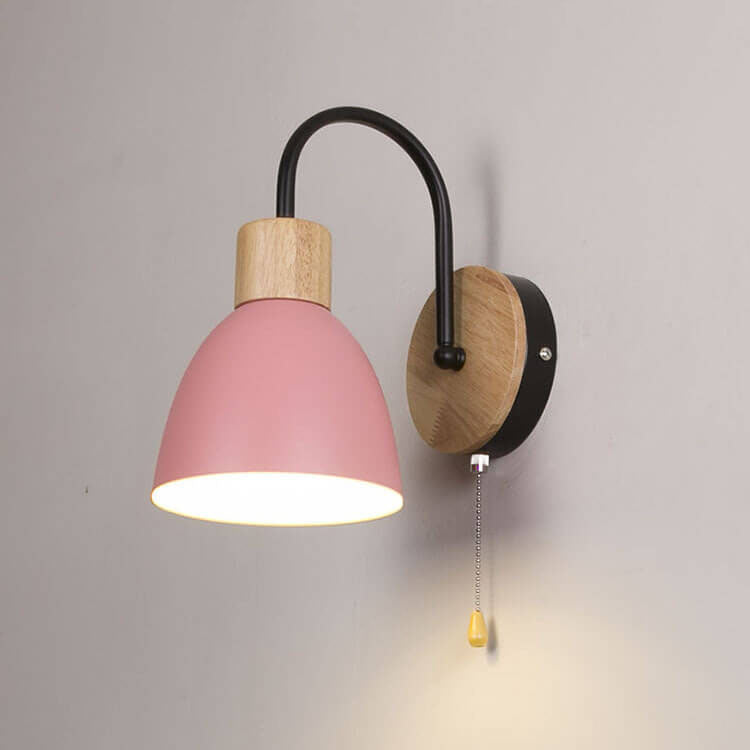 Nordic Wood Dome Wall Light with Pull Switch | 1-Light Lasson Living