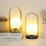 Modern Metal and Glass Globe LED Rechargeable Table Lamp 1-Light Lasson Living