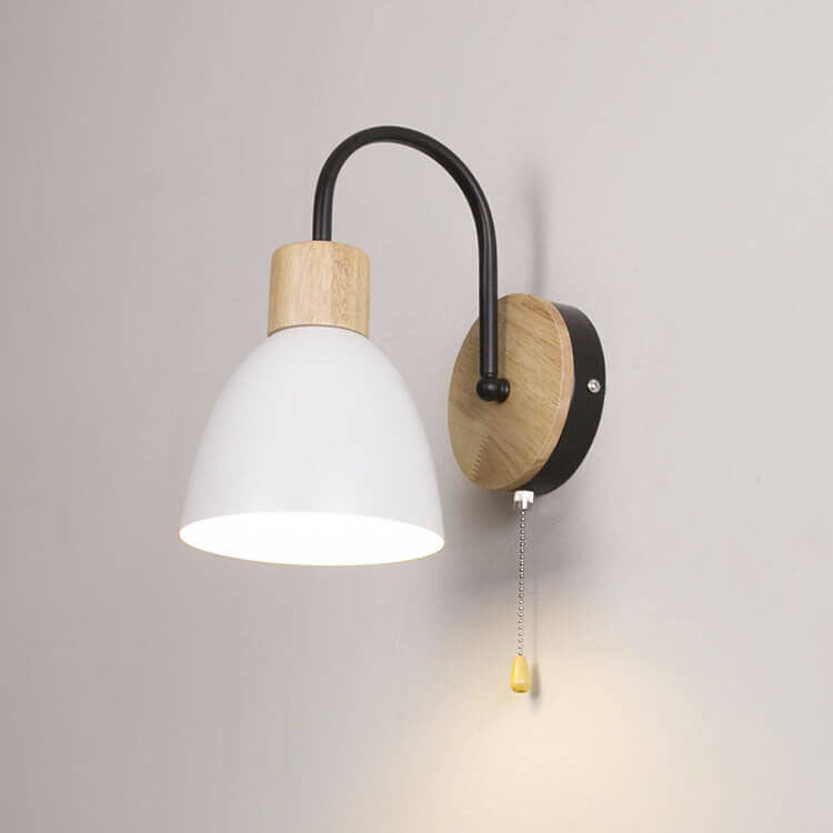 Nordic Wood Dome Wall Light with Pull Switch | 1-Light Lasson Living