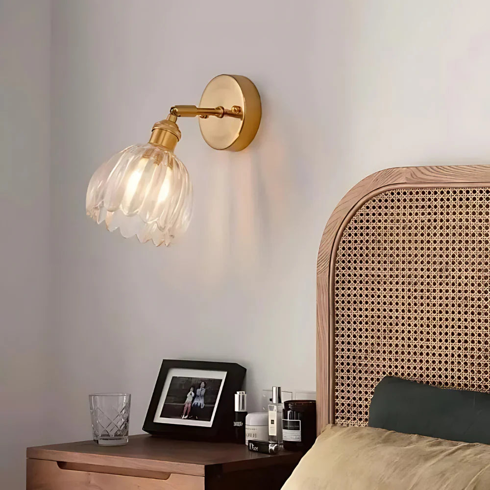 Vintage Brass Tulip Glass Wall Sconce 1-Light Lasson Living