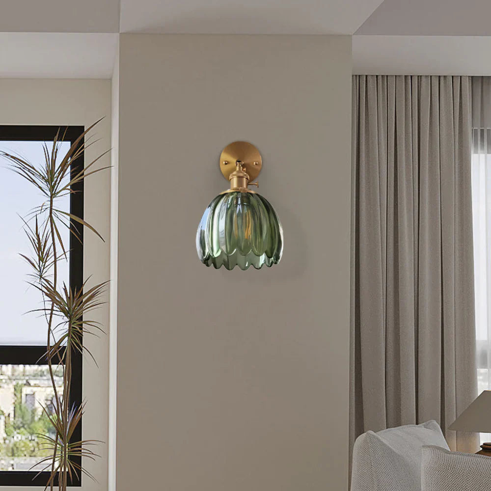 Vintage Brass Tulip Glass Wall Sconce 1-Light Lasson Living
