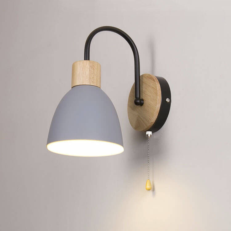 Nordic Wood Dome Wall Light with Pull Switch | 1-Light Lasson Living