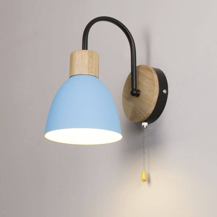 Nordic Wood Dome Wall Light with Pull Switch | 1-Light Lasson Living