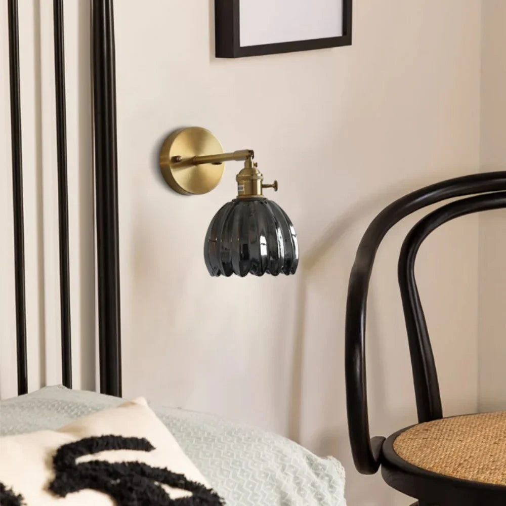 Vintage Brass Tulip Glass Wall Sconce 1-Light Lasson Living