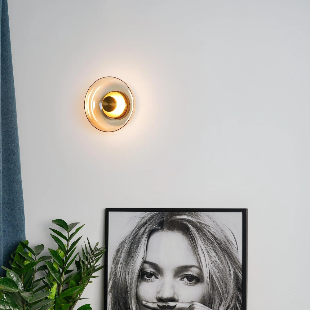 Minimalist Brass & Glass Round Wall Sconce LED 1-Light Lasson Living