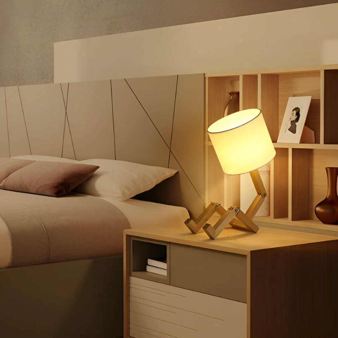 Modern Adjustable Wooden Table Lamp With Fabric Shade 1-Light Lasson Living