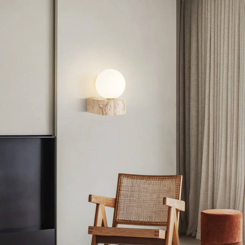 Modern Travertine Globe Wall Sconce LED 1-Light Lasson Living