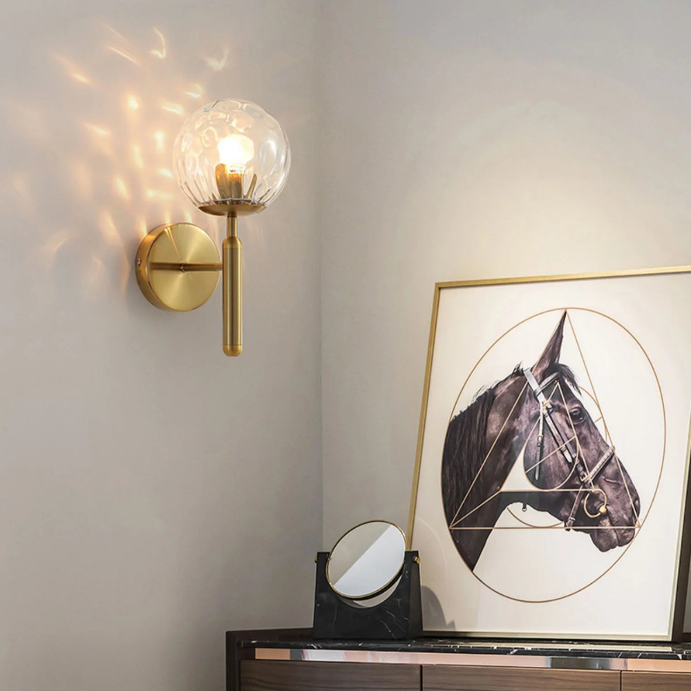 Nordic Brass Glass Globe Wall Sconce LED 1-Light Lasson Living