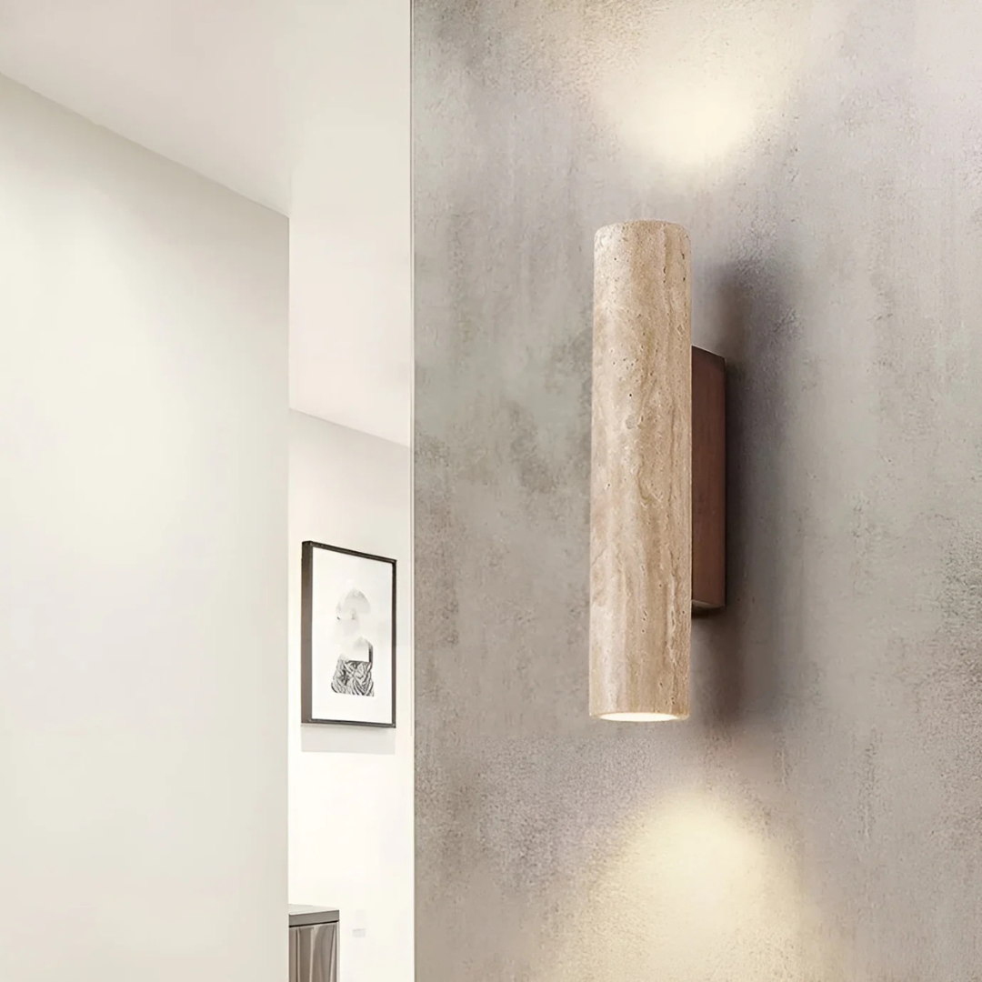 Modern Minimalist Travertine Marble Cylinder Wall Sconce LED 2-Light Lasson Living