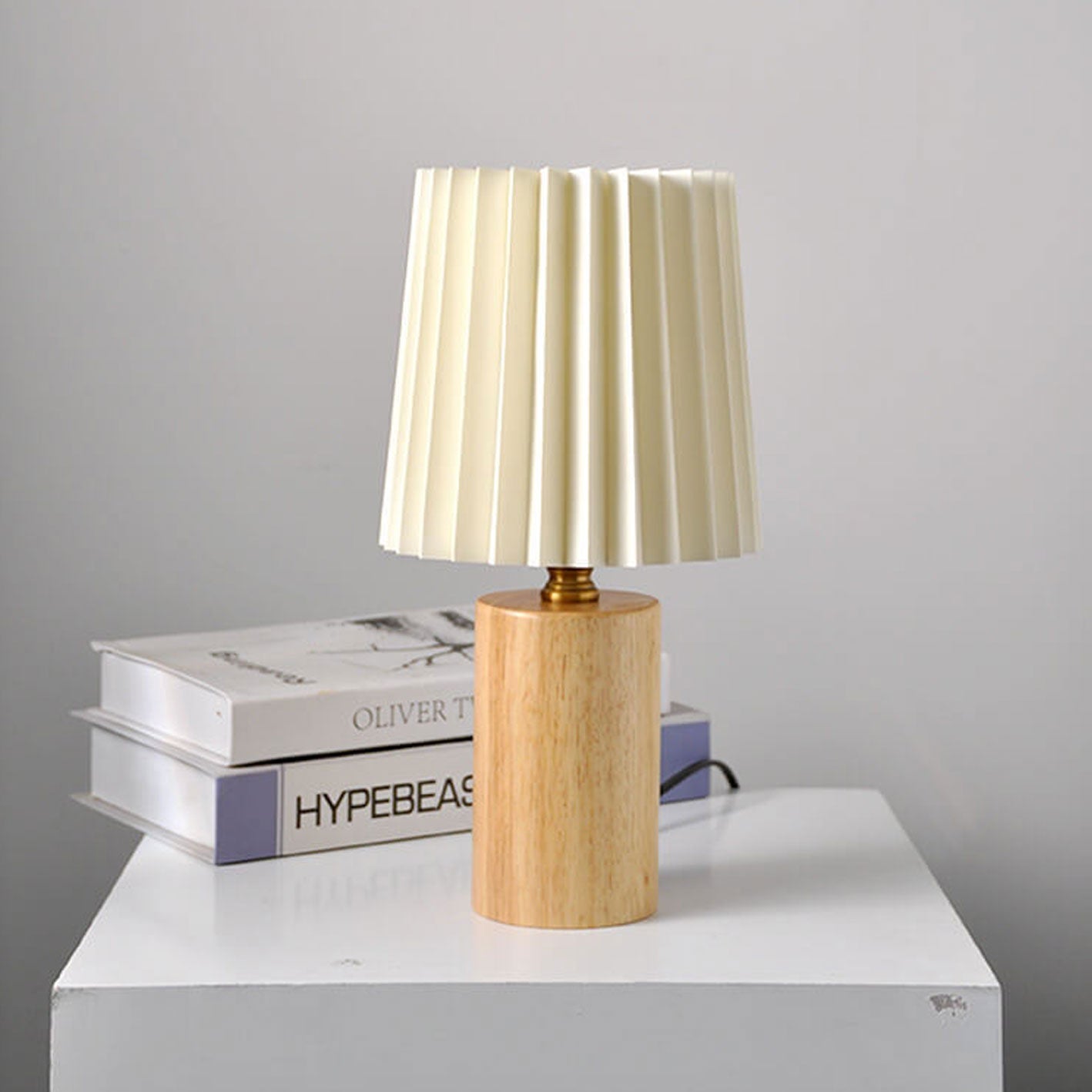 Vintage Korean Pleated Fabric Cylinder LED Table Lamp | 1-Light Lasson Living