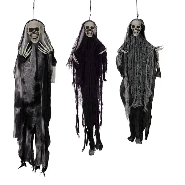 3 Pack Hanging Halloween Decorations Ghosts And Grim Reapers For Outdoor Display - Image 1