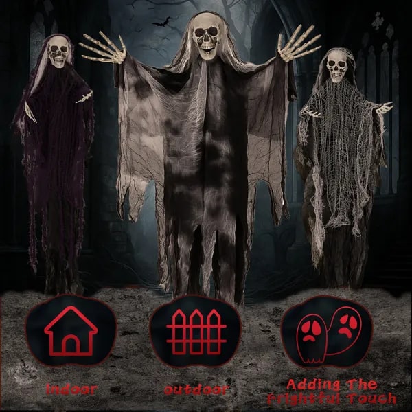 3 Pack Hanging Halloween Decorations Ghosts And Grim Reapers For Outdoor Display - Image 3