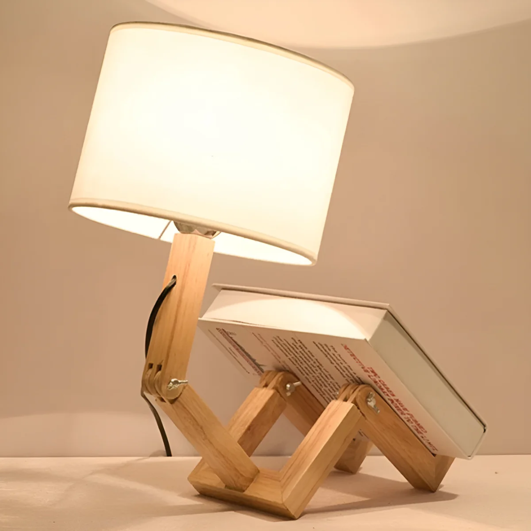 Modern Adjustable Wooden Table Lamp With Fabric Shade 1-Light Lasson Living