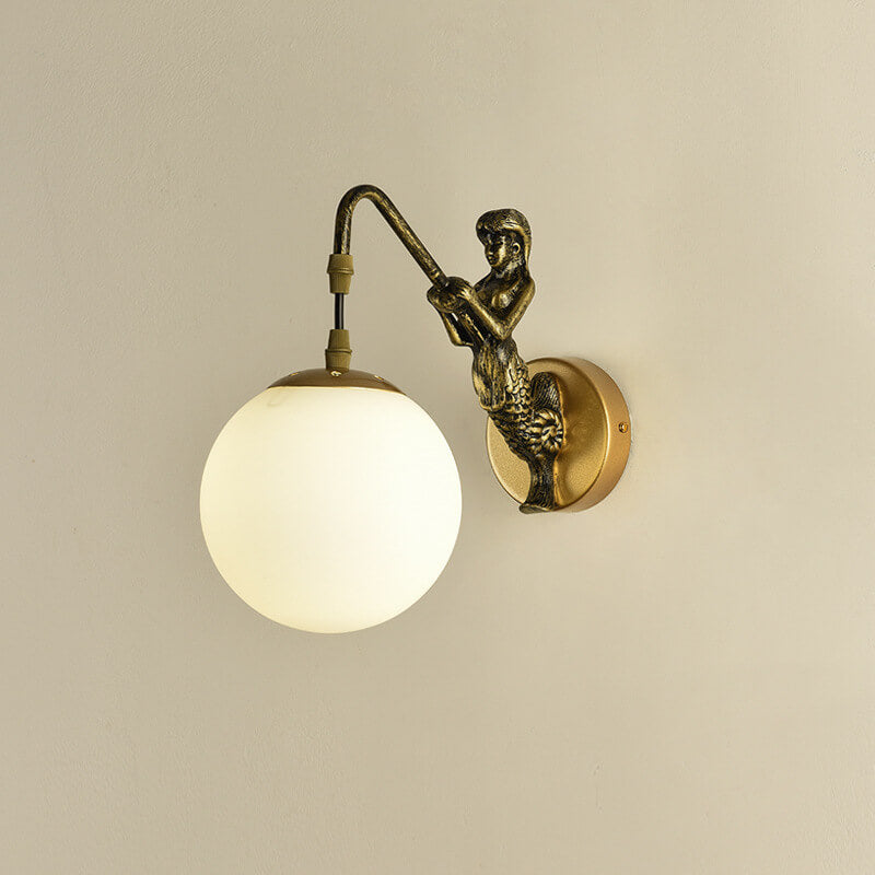 Vintage Glass Globe 1-Light Mermaid Wall Sconce Lasson Living