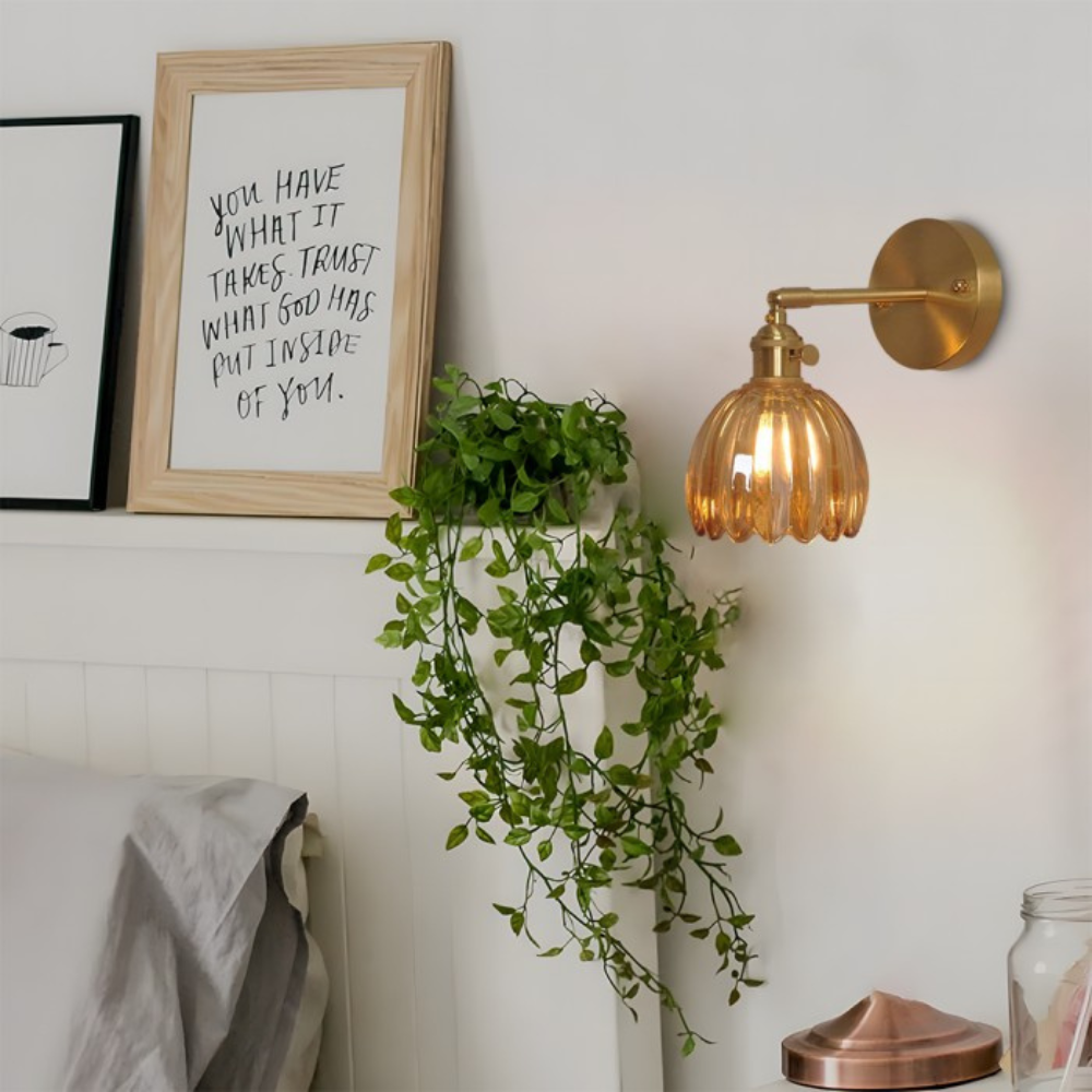 Vintage Brass Tulip Glass Wall Sconce 1-Light Lasson Living