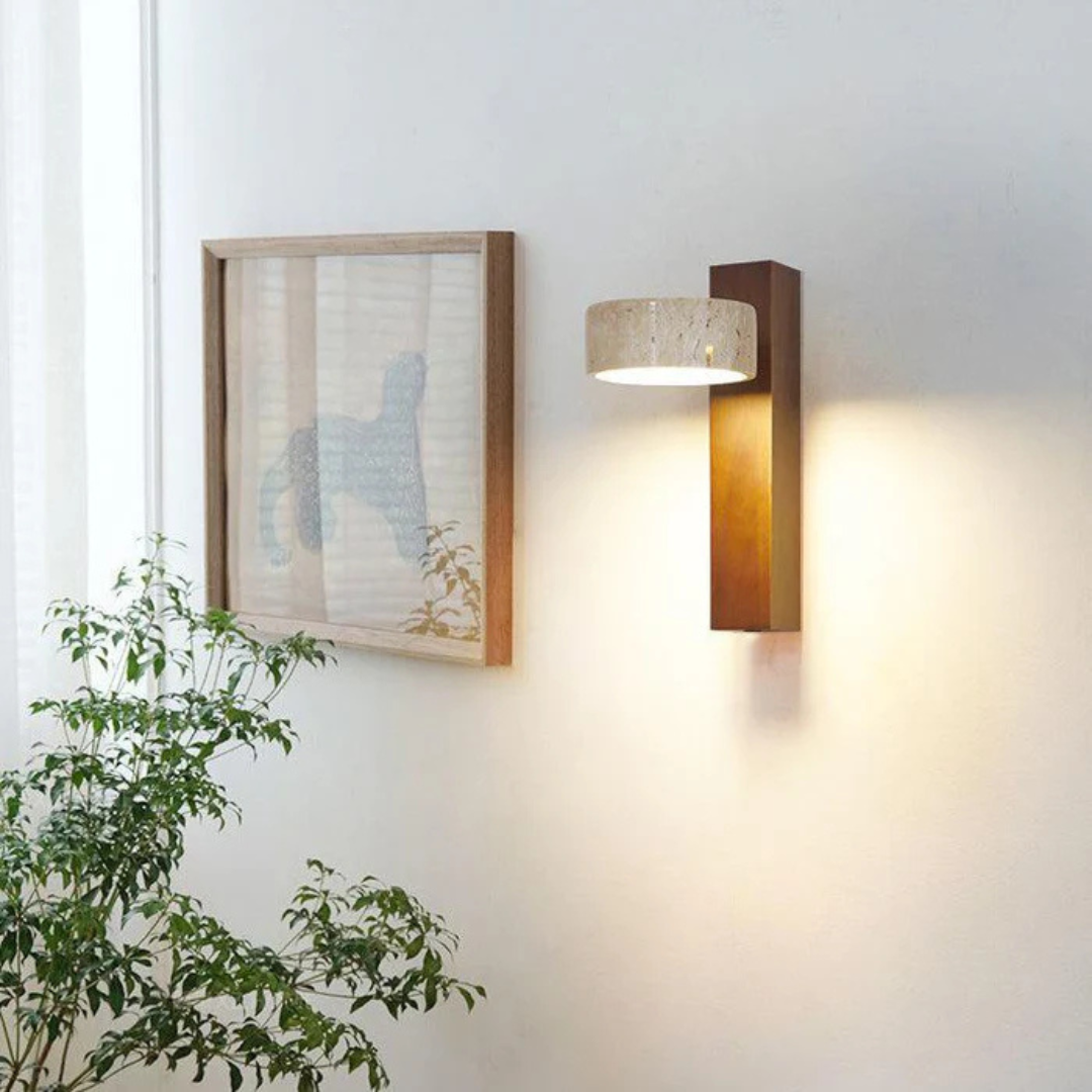 Wabi-sabi Travertine Wood LED Wall Sconce 1-Light Lasson Living