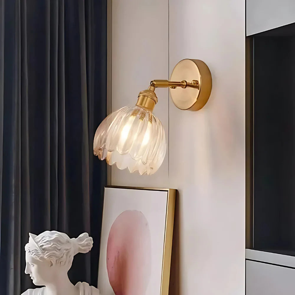 Vintage Brass Tulip Glass Wall Sconce 1-Light Lasson Living