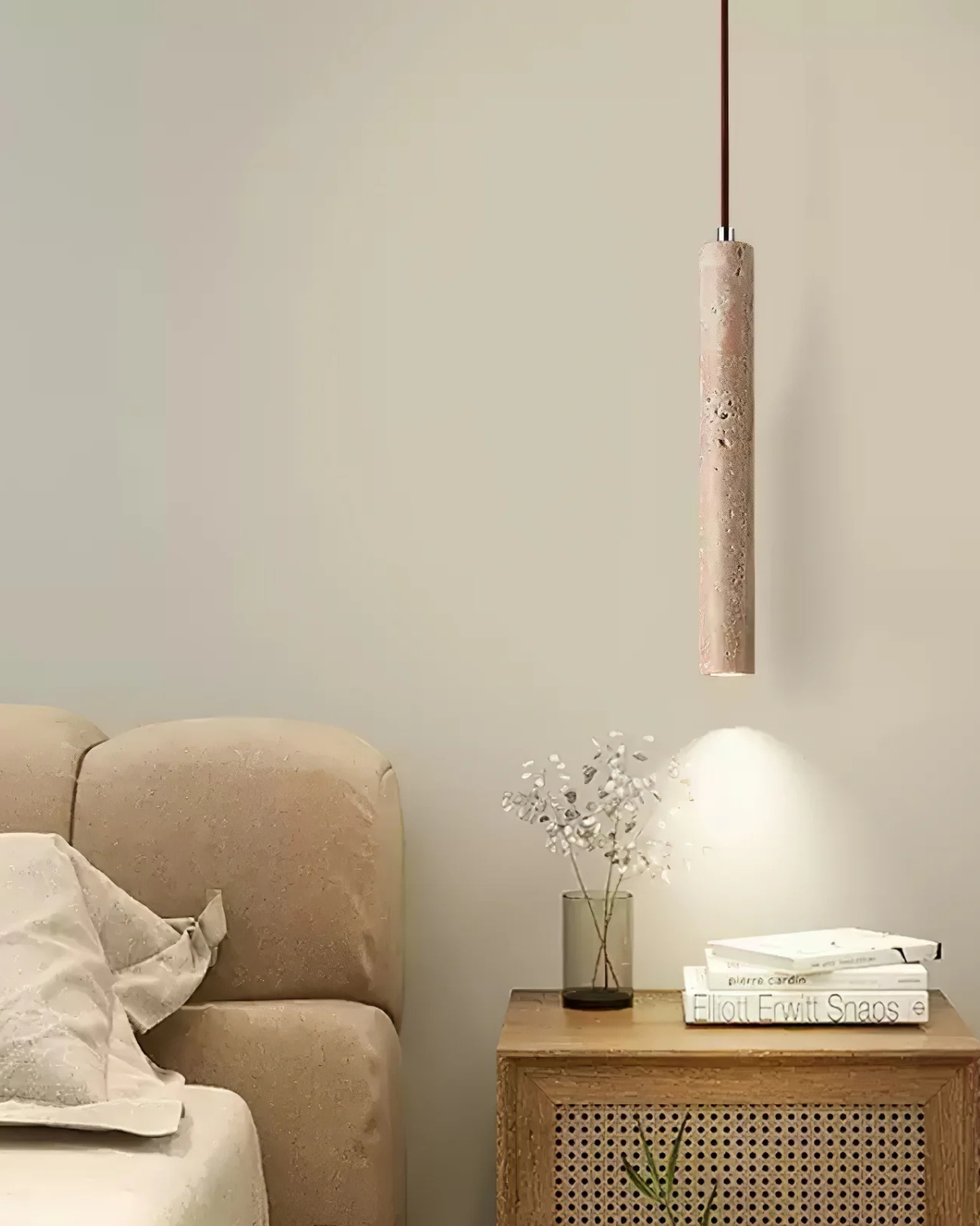 Minimalist Travertine Cylinder Pendant Light 1-Light Lasson Living