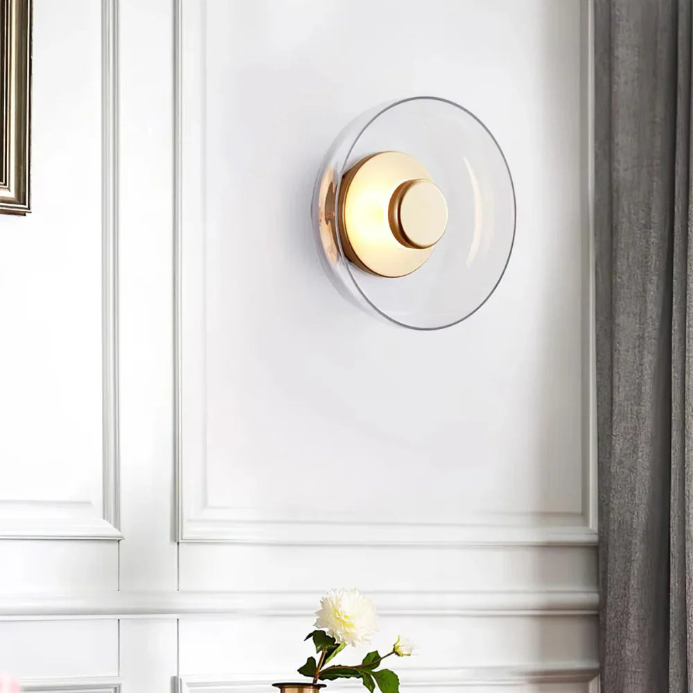 Minimalist Brass & Glass Round Wall Sconce LED 1-Light Lasson Living