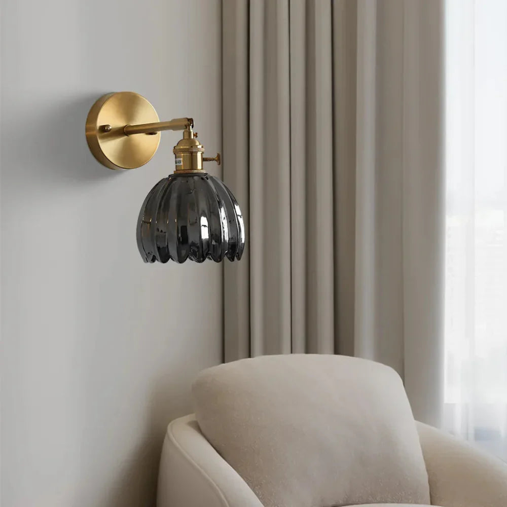 Vintage Brass Tulip Glass Wall Sconce 1-Light Lasson Living